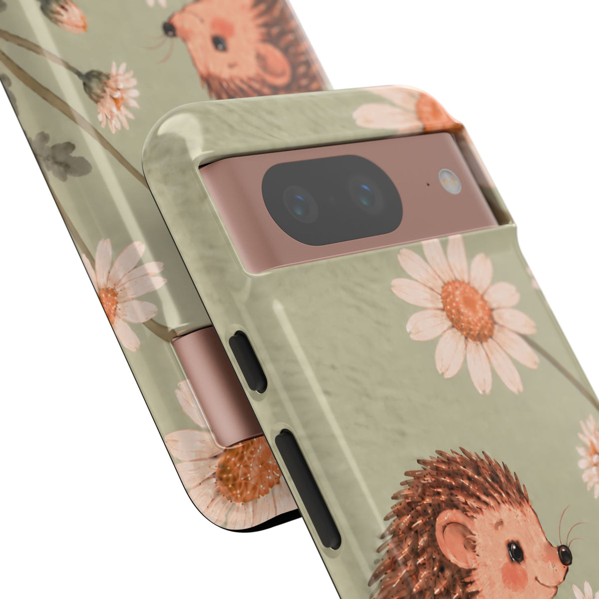 Whimsical Sage Green Hedgehog and Daisy Chain Phone Case - Green Phone Case