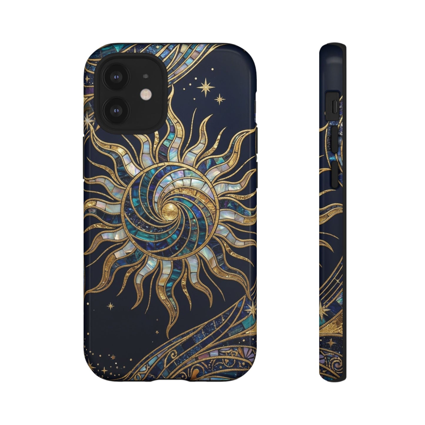 Elegant Navy & Gold Solar Spiral Phone Case
