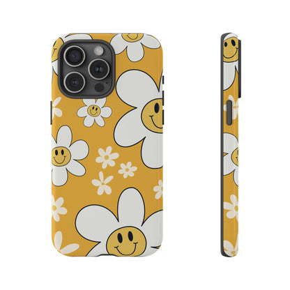 Fun Retro Daisy Pattern with Yellow Background Phone Case - Yellow Phone Case - iPhone 15 Pro Max / Glossy