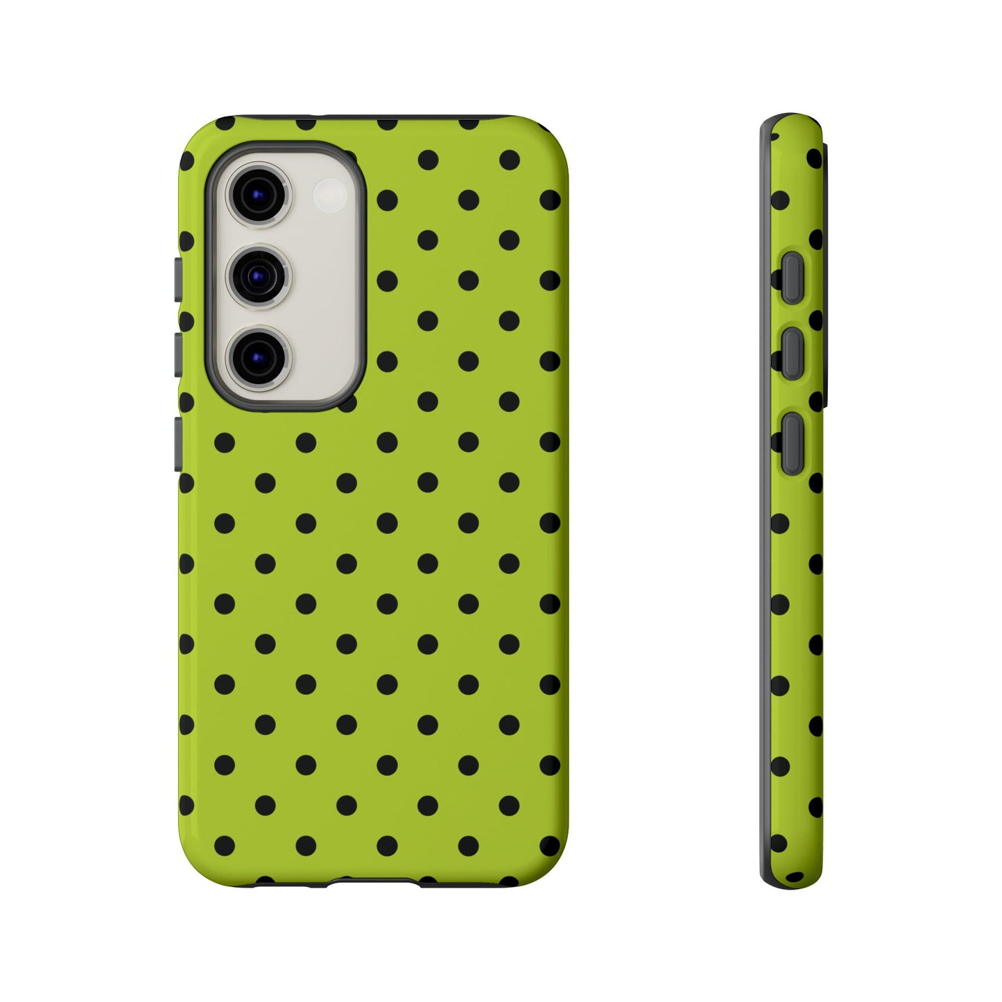 Samsung Galaxy S23 / Glossy Phone Case - Trendy Neon Lime Green & Black Dot Pattern Phone Case