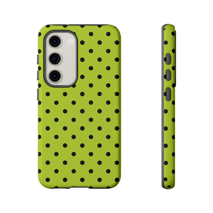 Samsung Galaxy S23 / Glossy Phone Case - Trendy Neon Lime Green & Black Dot Pattern Phone Case
