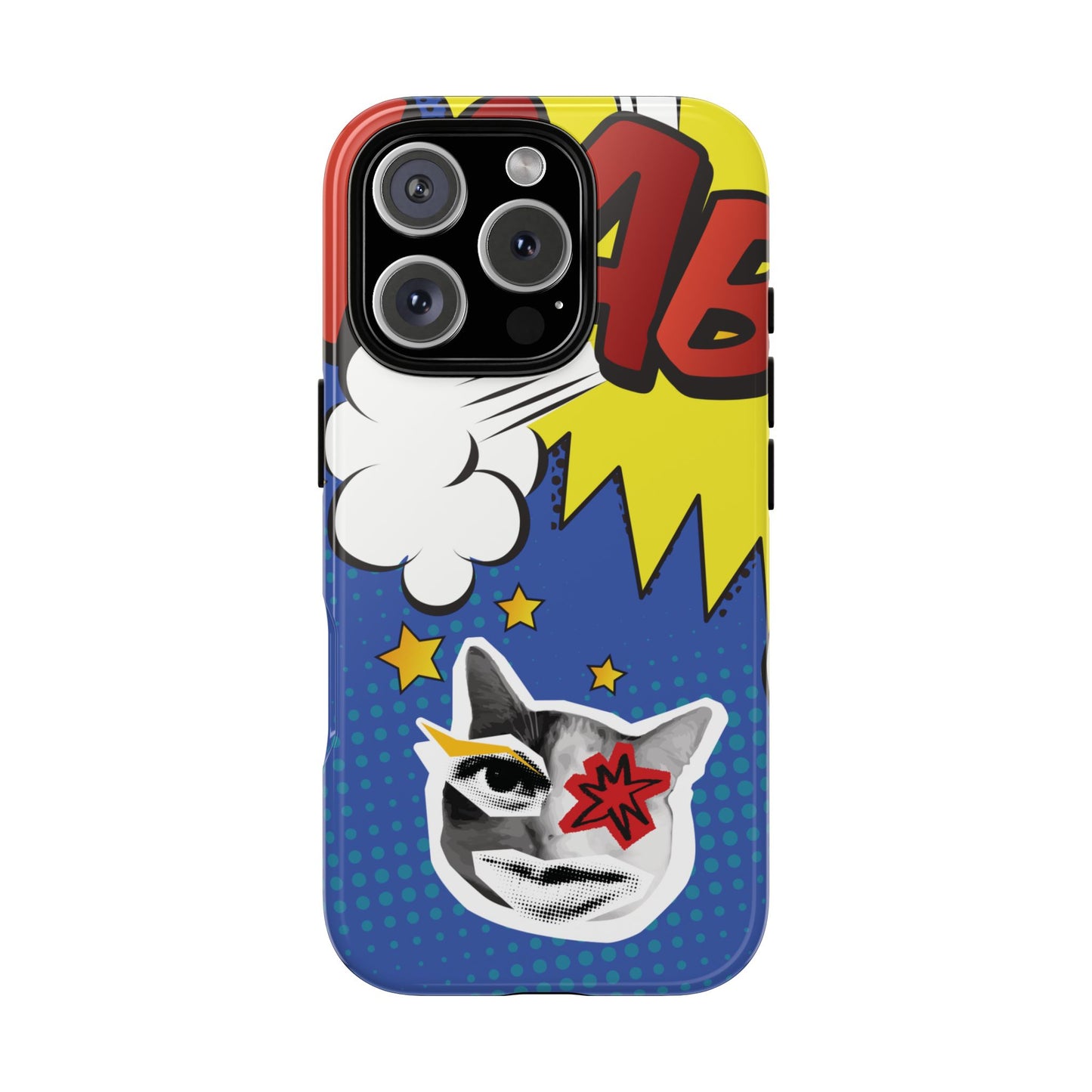 iPhone 16 Pro / Glossy Phone Case - Bold Blue Pop Art Cat Phone Case