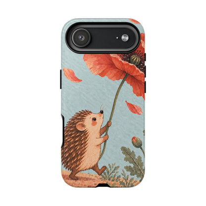 Whimsical Pale Blue Hedgehog and Poppy Phone Case - Blue Phone Case - iPhone 17 Air / Glossy