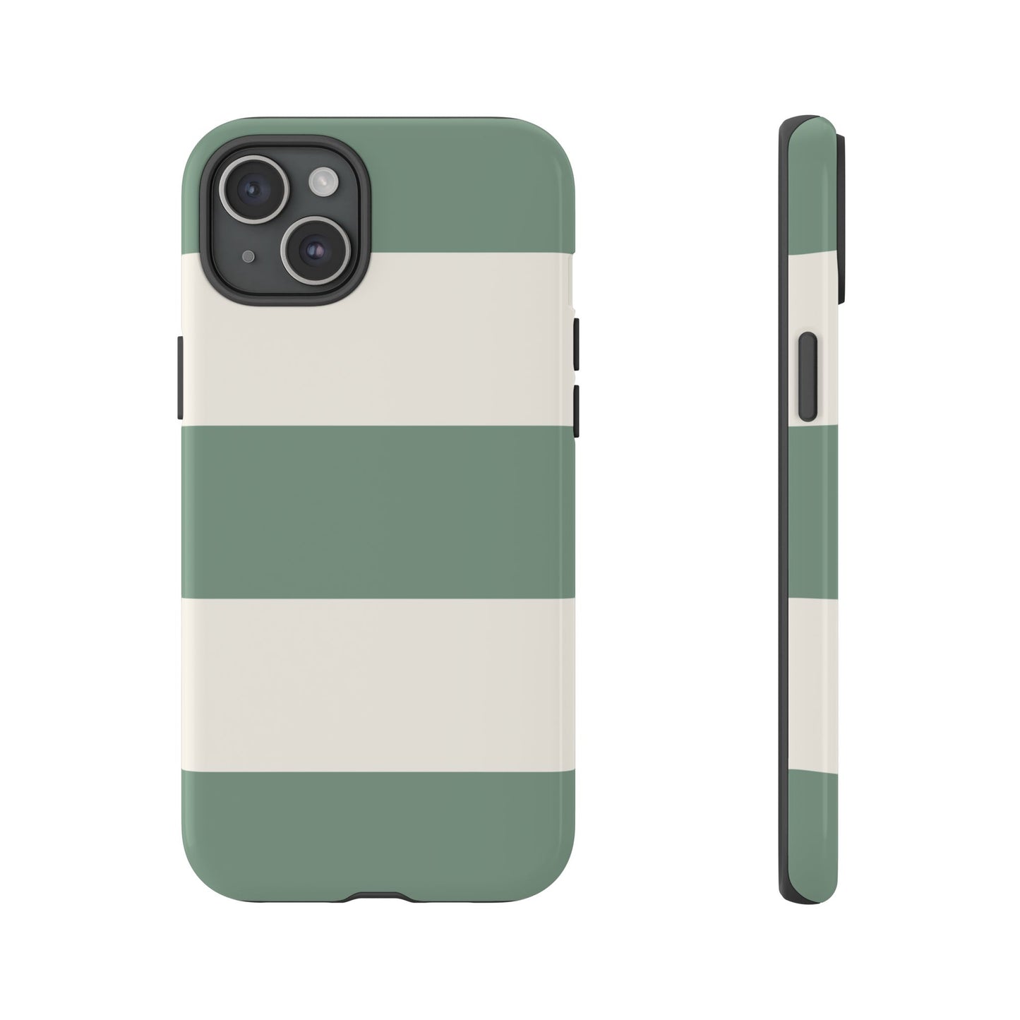 iPhone 15 Plus / Glossy Phone Case - Green & White Horizontal Stripe Pattern Phone Case