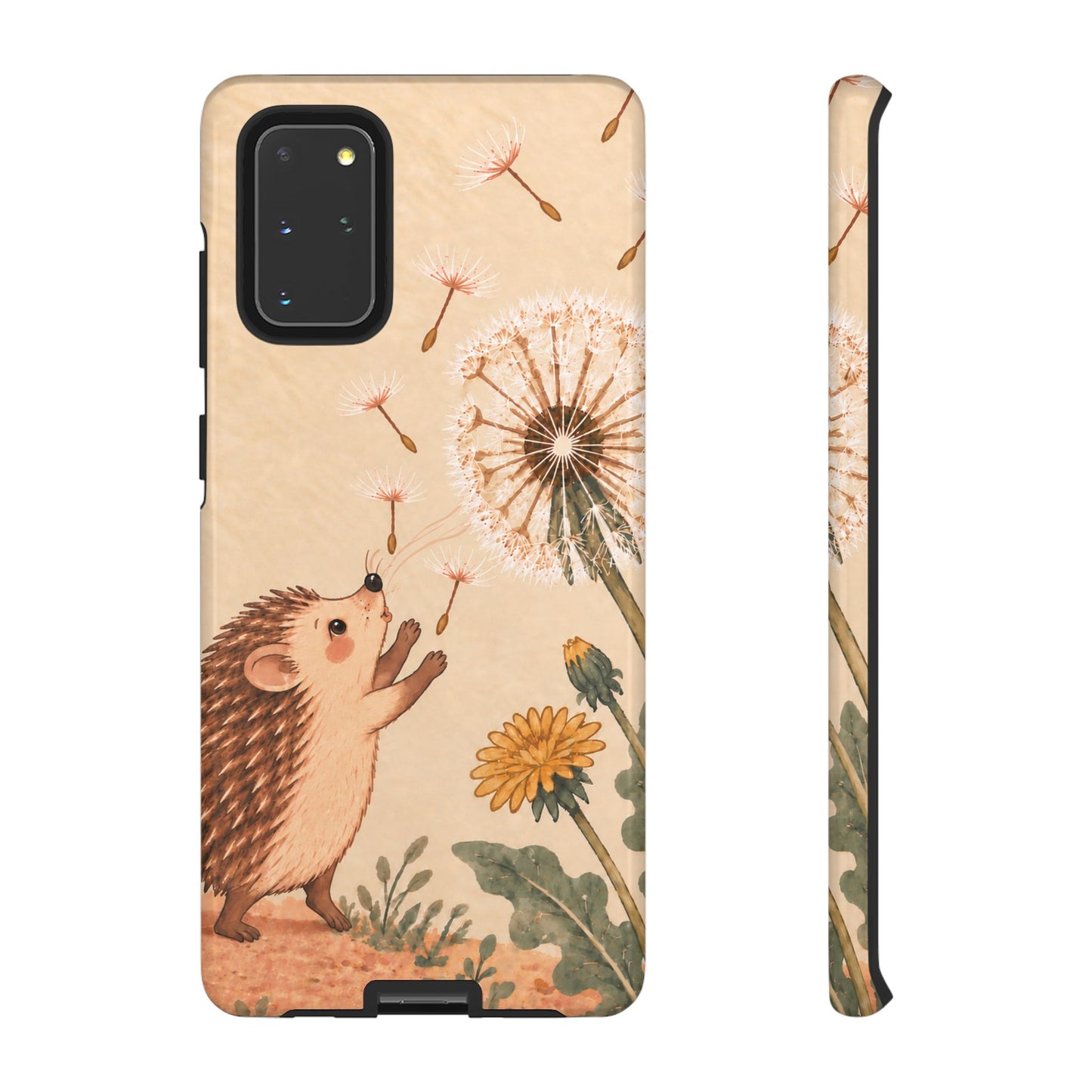 Whimsical Cream Hedgehog and Dandelion Phone Case - White Phone Case - Samsung Galaxy S20+ / Glossy