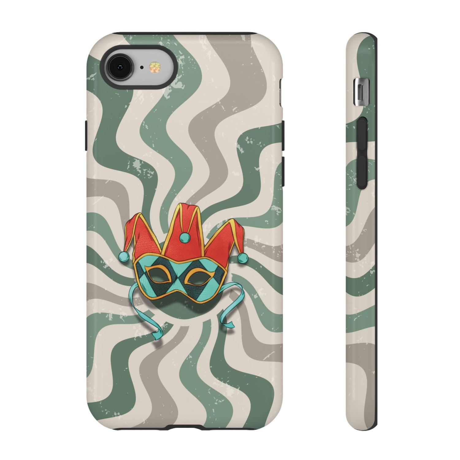 iPhone 8 / Glossy Phone Case - Venetian Jester Mask – Green Retro Soft Revival Phone Case