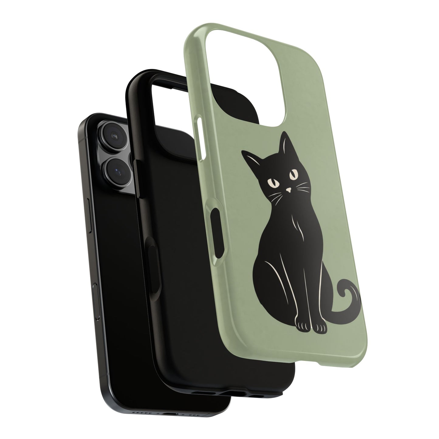 Minimalist Sage Green & Black Cat Phone Case