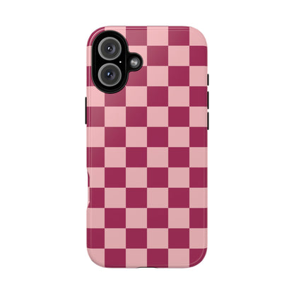 iPhone 16 Plus / Glossy Phone Case - ’Pink Checkered Pattern’ Phone Case