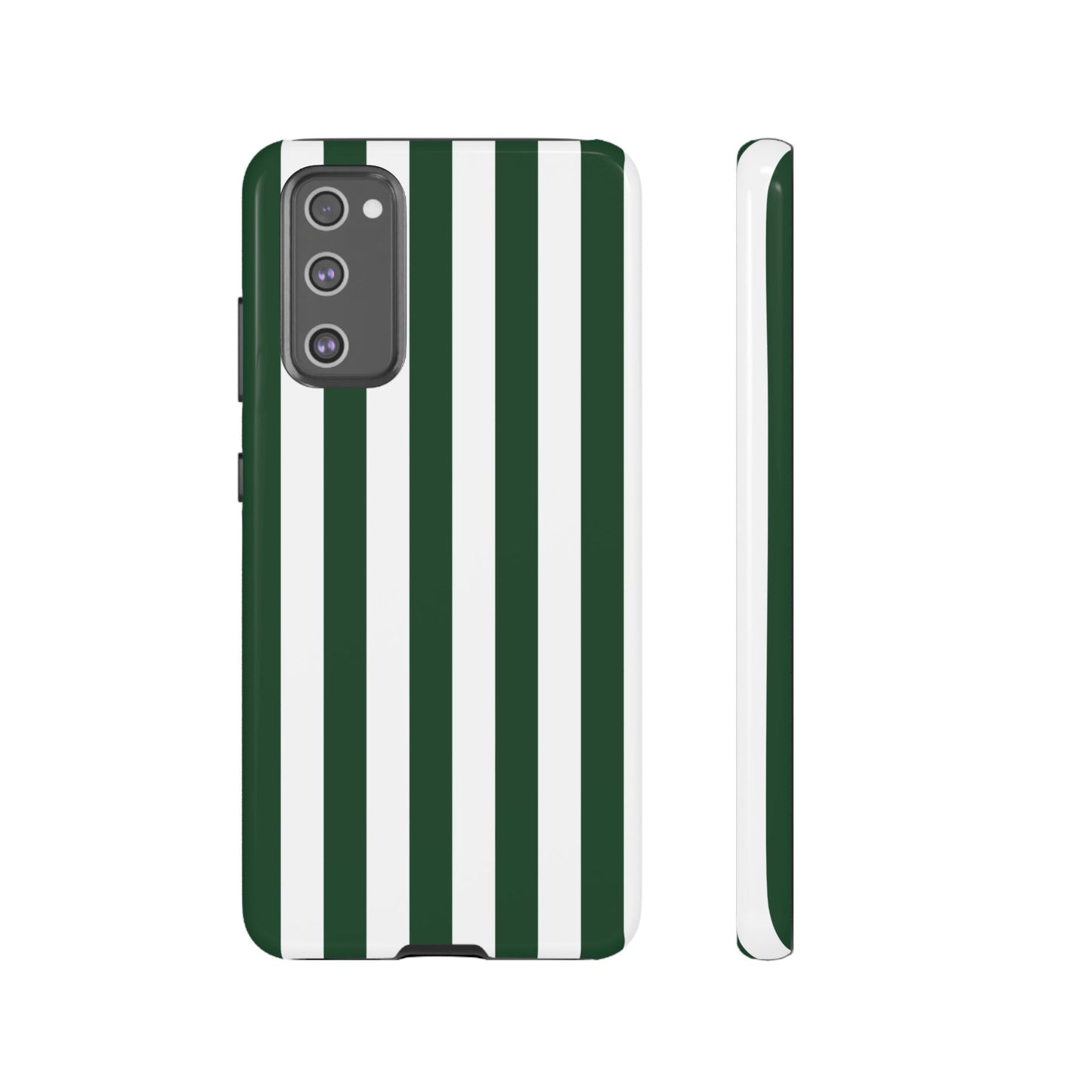 Samsung Galaxy S20 FE / Glossy Phone Case - Simple Dark Green & White Stripe Pattern Phone Case