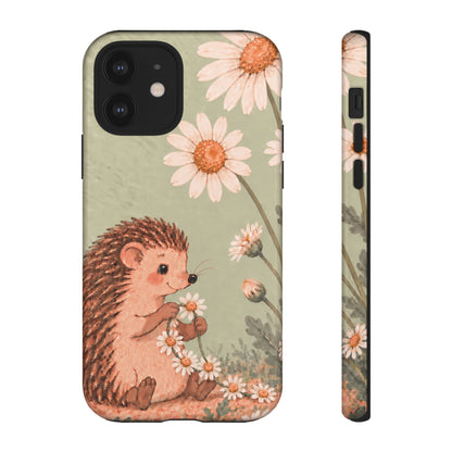 Whimsical Sage Green Hedgehog and Daisy Chain Phone Case - Green Phone Case - iPhone 12 / Glossy
