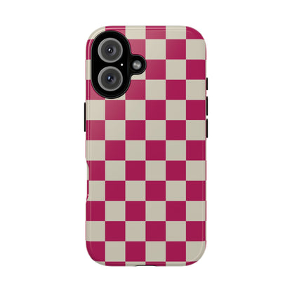 iPhone 16 / Glossy Phone Case - ’Pink & White Checkered Pattern’ Phone Case