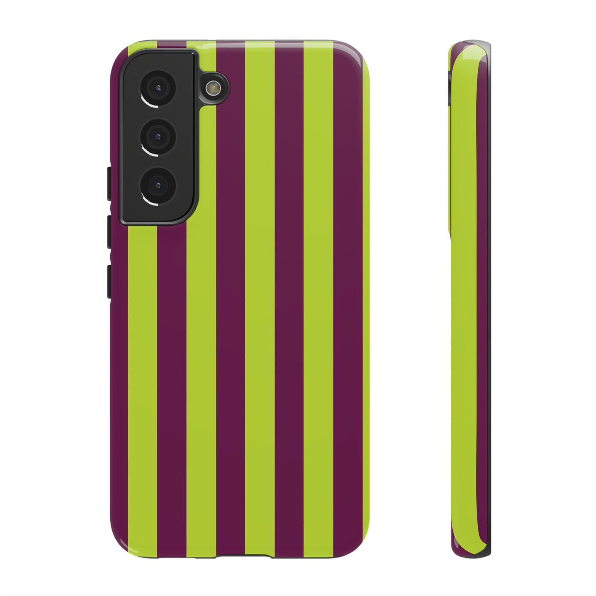 Trendy Neon Lime Green & Plum Stripe Pattern Phone Case - Green Phone Case - Samsung Galaxy S22 / Glossy
