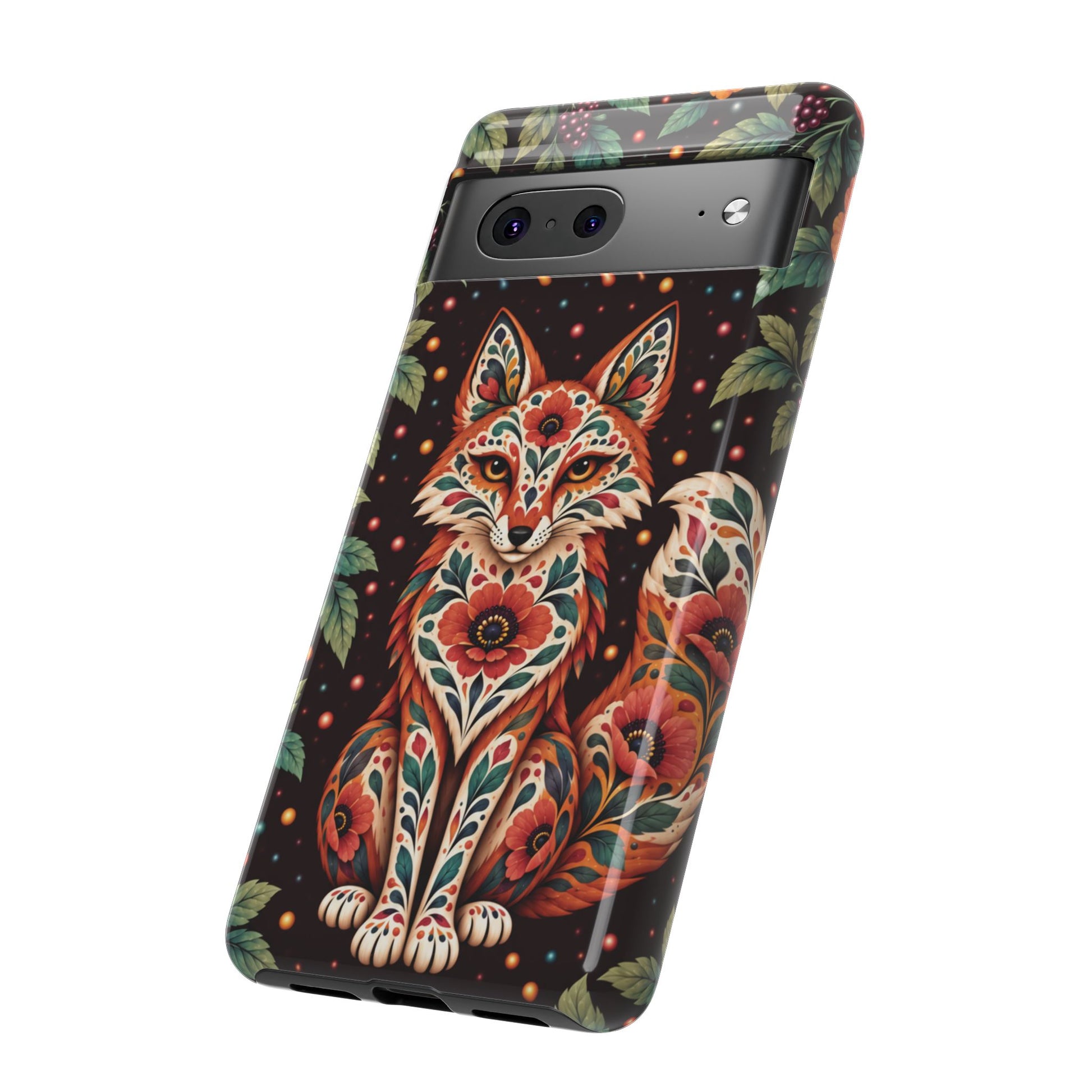 Vibrant Terracotta and Teal Calavera Fox Phone Case - Multicolor Phone Case
