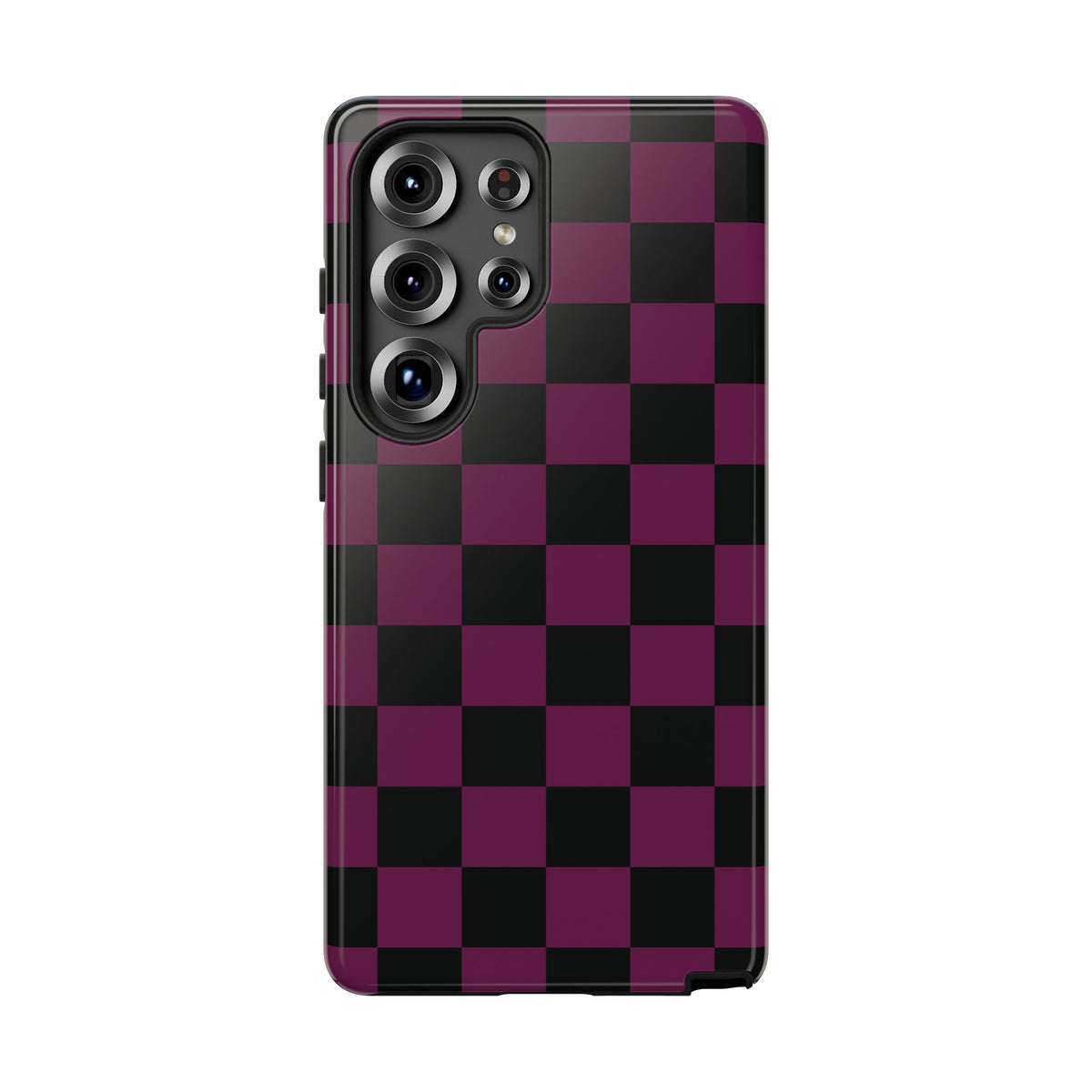 Trendy Plum & Black Checked Pattern Phone Case - Purple Phone Case - Samsung Galaxy S25 Ultra / Glossy