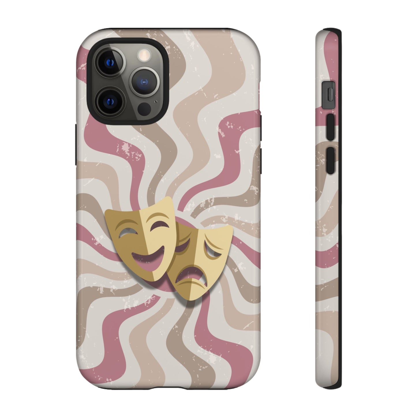 Comedy & Tragedy Masks – Pink Minimal Retro Wave Phone Case - Pink Phone Case - iPhone 12 Pro / Glossy