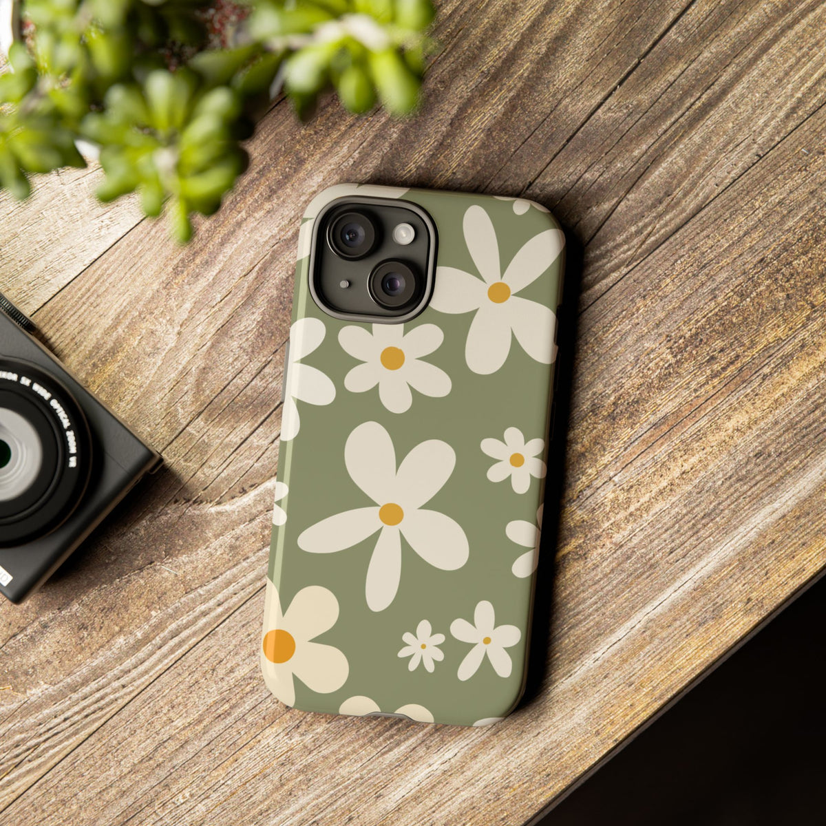 Chic Green Daisy Pattern Phone Case - Green Phone Case