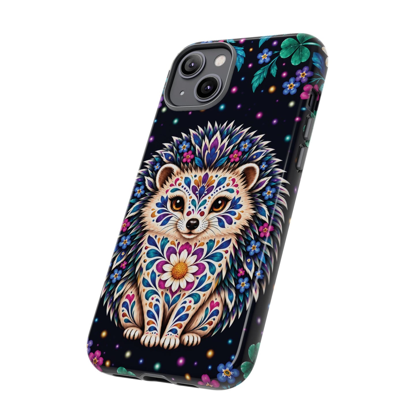 Vibrant Purple and Teal Calavera Hedgehog Phone Case - Multicolor Phone Case