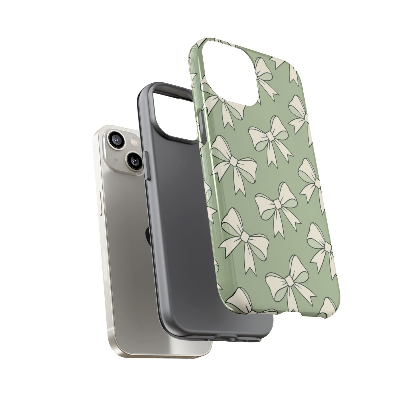 Chic Sage Green Bow Pattern Phone Case