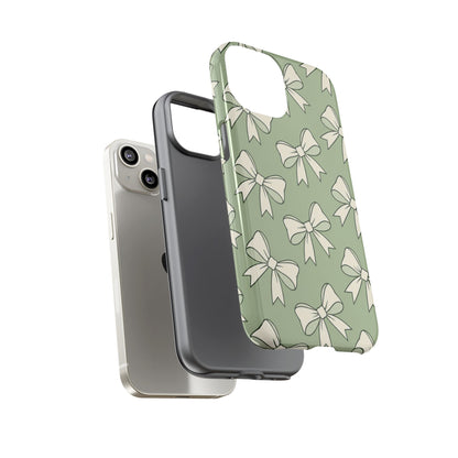 Chic Sage Green Bow Pattern Phone Case