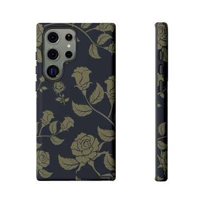 Samsung Galaxy S23 Ultra / Glossy Phone Case - ’Blue & Olive Rose Pattern’ Phone Case