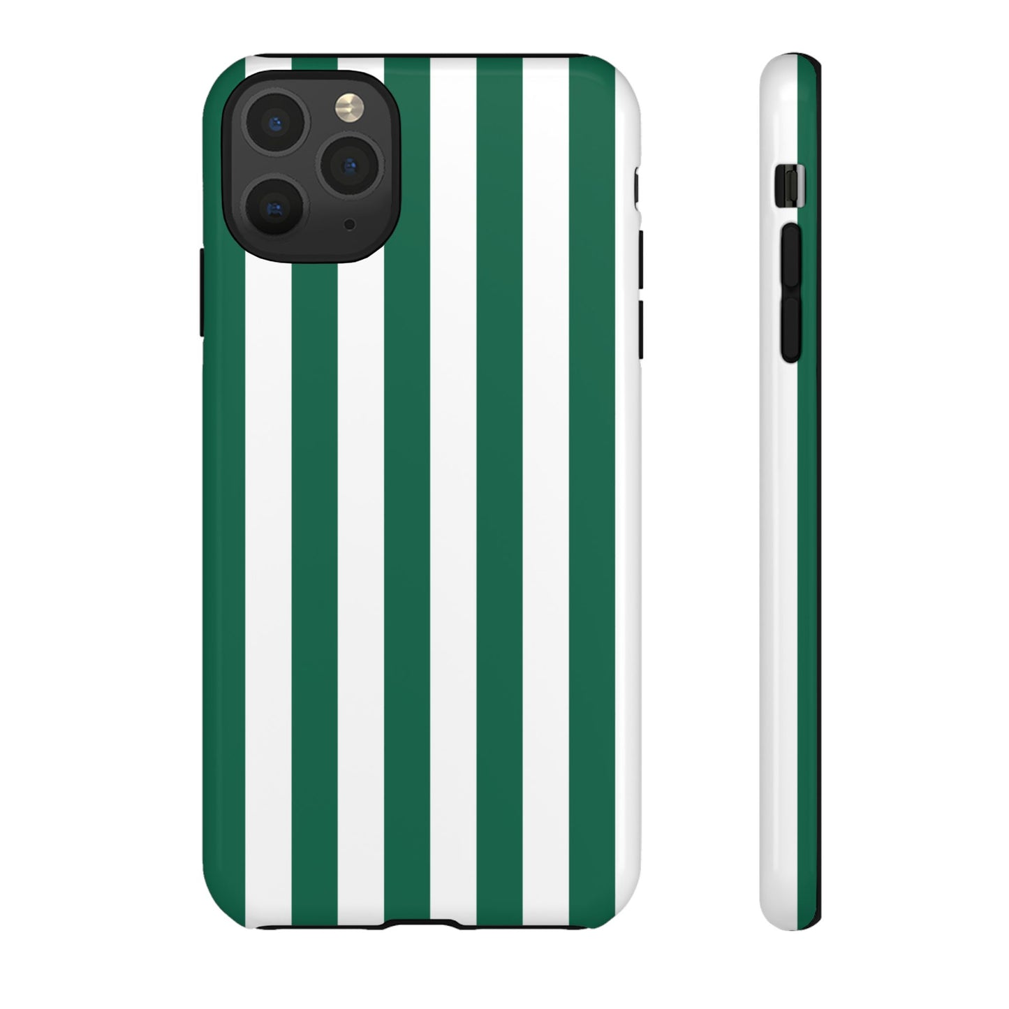 iPhone 11 Pro Max / Glossy Phone Case - Simple Green & White Stripe Pattern Phone Case
