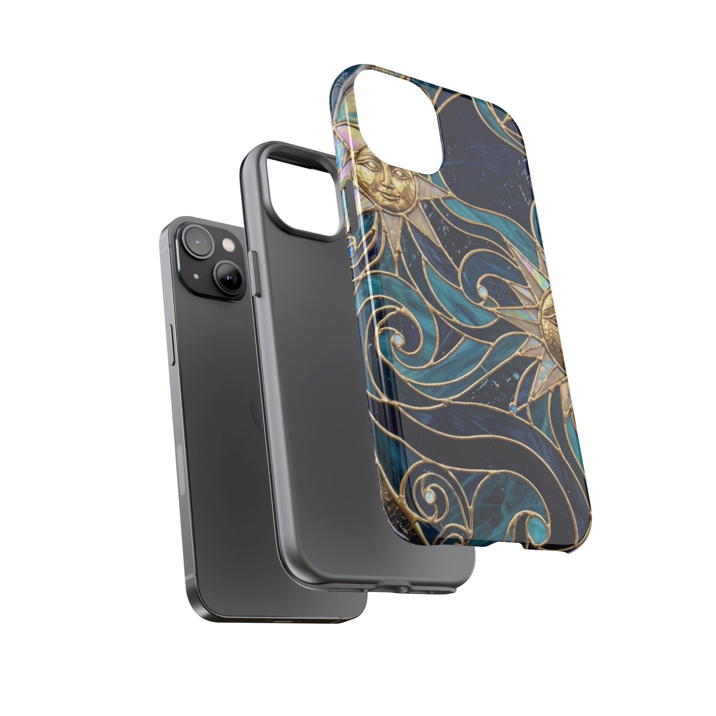 Elegant Teal & Gold Celestial Suns Phone Case