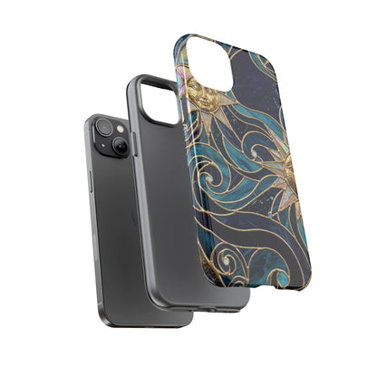 Elegant Teal & Gold Celestial Suns Phone Case