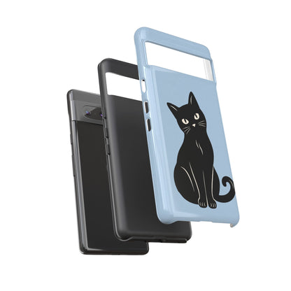 Minimalist Powder Blue & Black Cat Phone Case