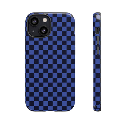 iPhone 13 Mini / Glossy Phone Case - ’Bold Blue Checkered Pattern’ Phone Case