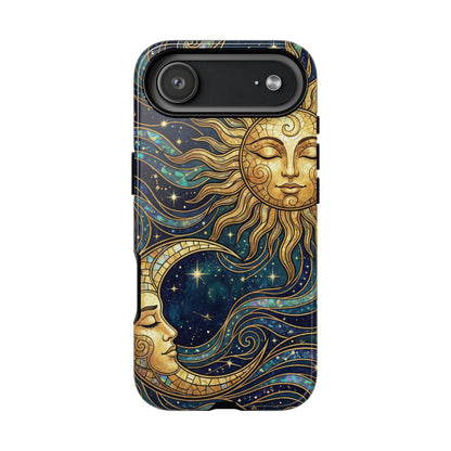 Elegant Teal & Gold Sun and Moon Phone Case