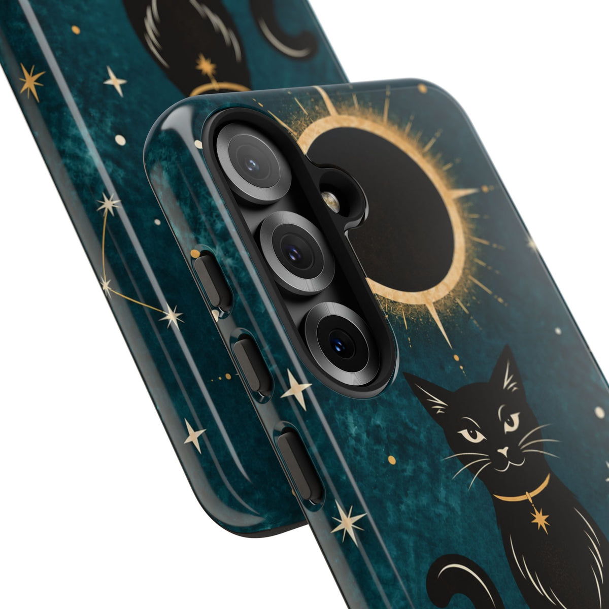 Whimsical Teal Celestial Black Cat Phone Case