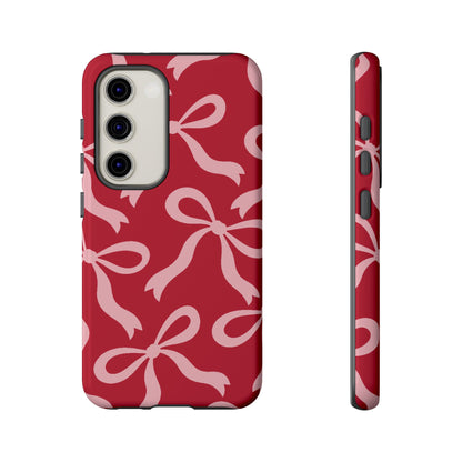 Bold Raspberry Red and Blush Pink Bow Pattern Phone Case - Red Phone Case - Samsung Galaxy S23 / Glossy