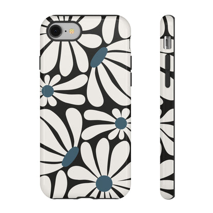 Retro Black Daisy Pattern Phone Case - Black Phone Case - iPhone 8 / Glossy