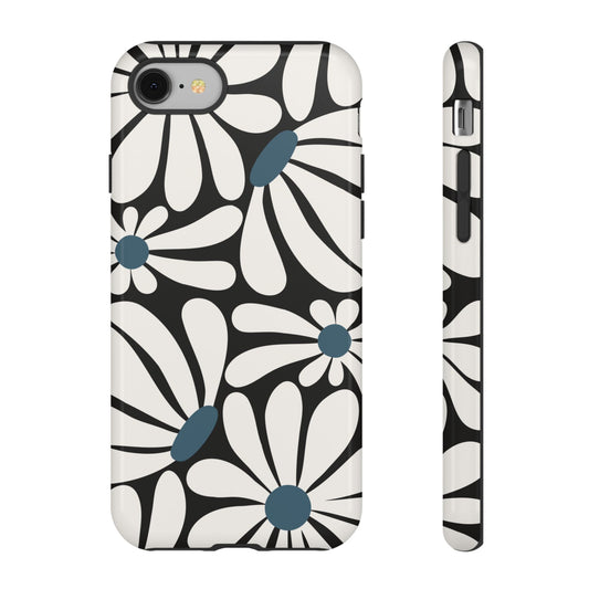 Retro Black Daisy Pattern Phone Case - Black Phone Case - iPhone 8 / Glossy