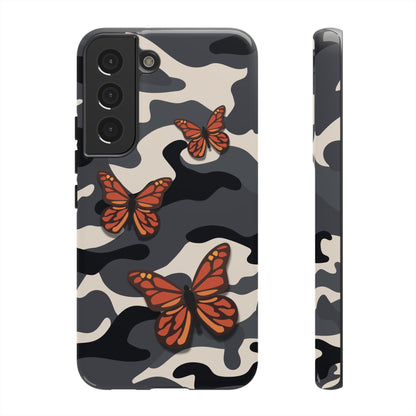 Samsung Galaxy S22 / Glossy Phone Case - Black & Orange Butterfly Camo Phone Case