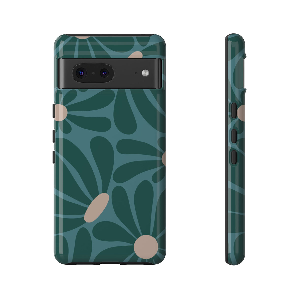 Retro Turquoise Daisy Pattern Phone Case - Green Phone Case - Google Pixel 7 / Glossy