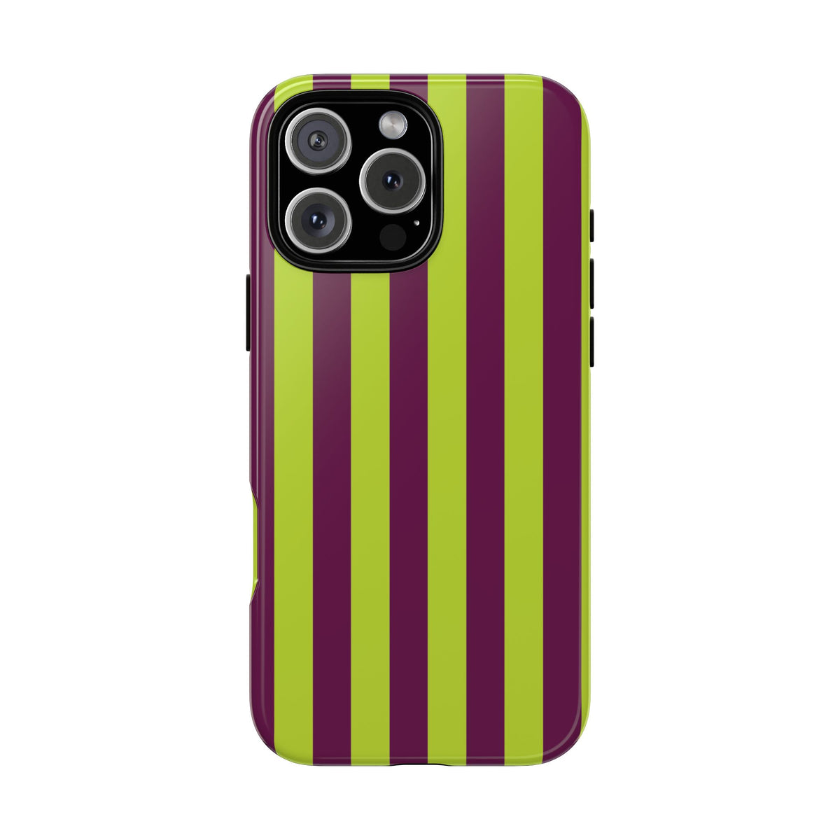 Trendy Neon Lime Green & Plum Stripe Pattern Phone Case - Green Phone Case - iPhone 16 Pro Max / Glossy