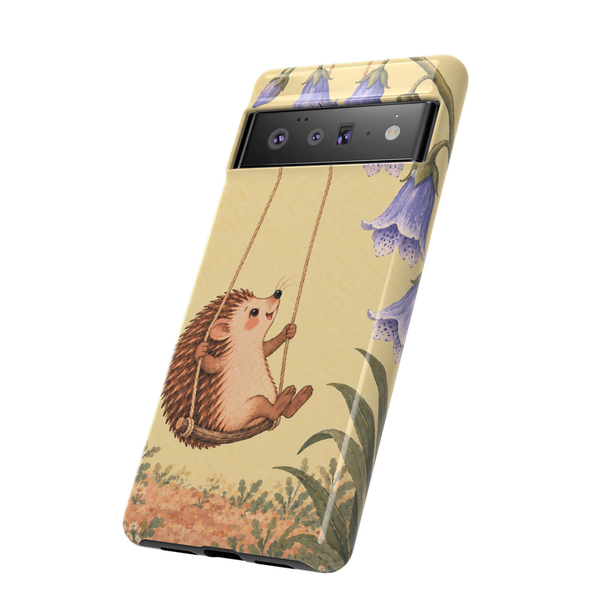 Whimsical Buttercream Hedgehog and Bluebell Phone Case - Yellow Phone Case