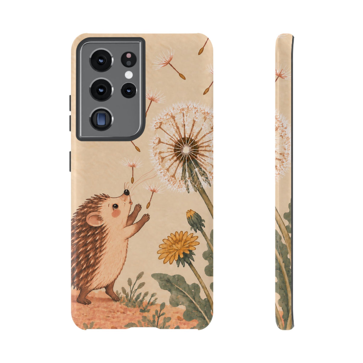Whimsical Cream Hedgehog and Dandelion Phone Case - White Phone Case - Samsung Galaxy S21 Ultra / Glossy