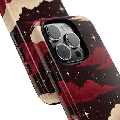 Illustrated Crimson Red Clouds & Stars Phone Case