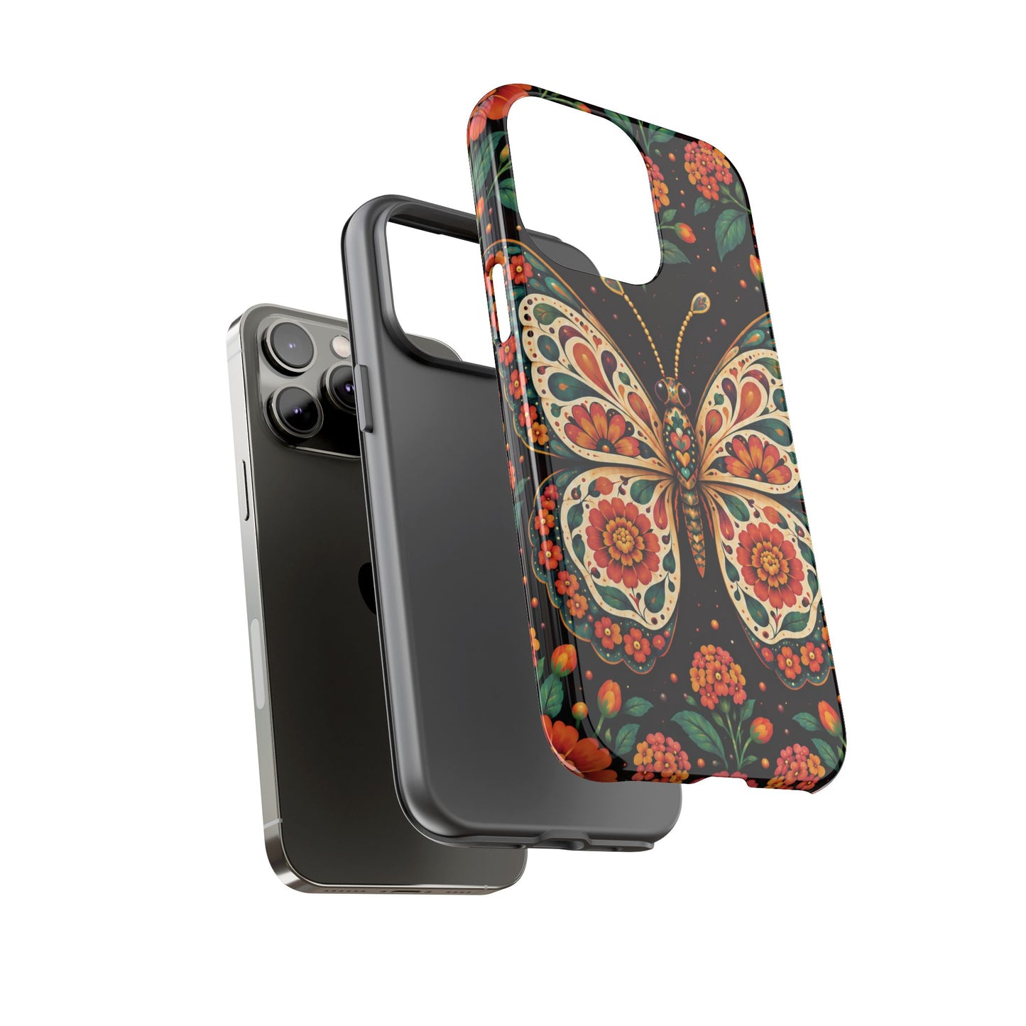 Vibrant Terracotta and Teal Calavera Butterfly Phone Case - Multicolor Phone Case
