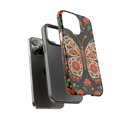 Vibrant Terracotta and Teal Calavera Butterfly Phone Case - Multicolor Phone Case