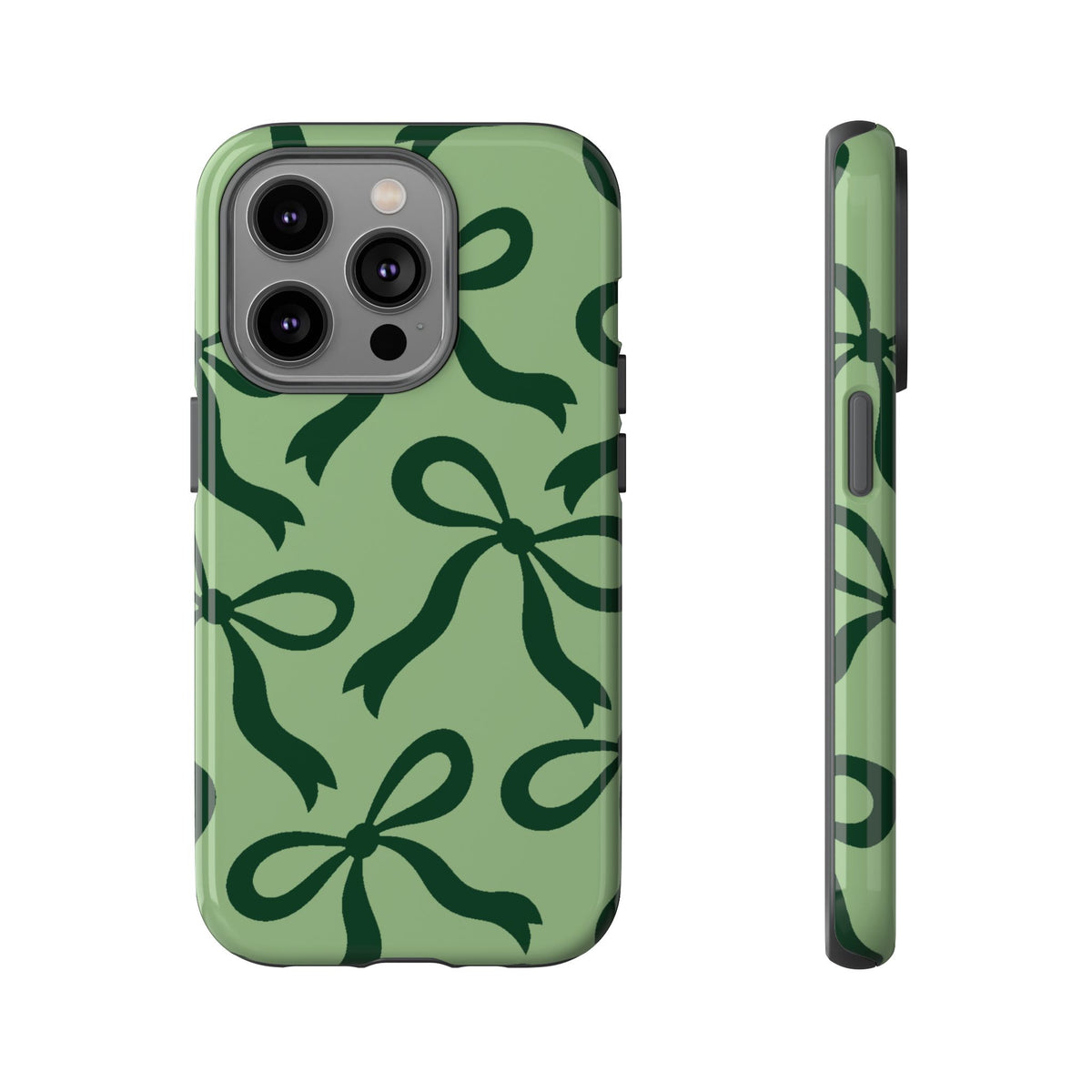 Bold Sage Green and Forest Green Bow Pattern Phone Case - Green Phone Case - iPhone 14 Pro / Glossy