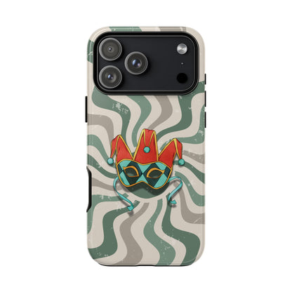 iPhone 17 Pro Max / Glossy Phone Case - Venetian Jester Mask – Green Retro Soft Revival Phone Case