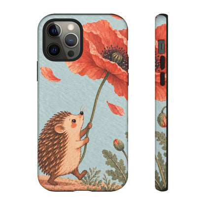 Whimsical Pale Blue Hedgehog and Poppy Phone Case - Blue Phone Case - iPhone 12 Pro / Glossy
