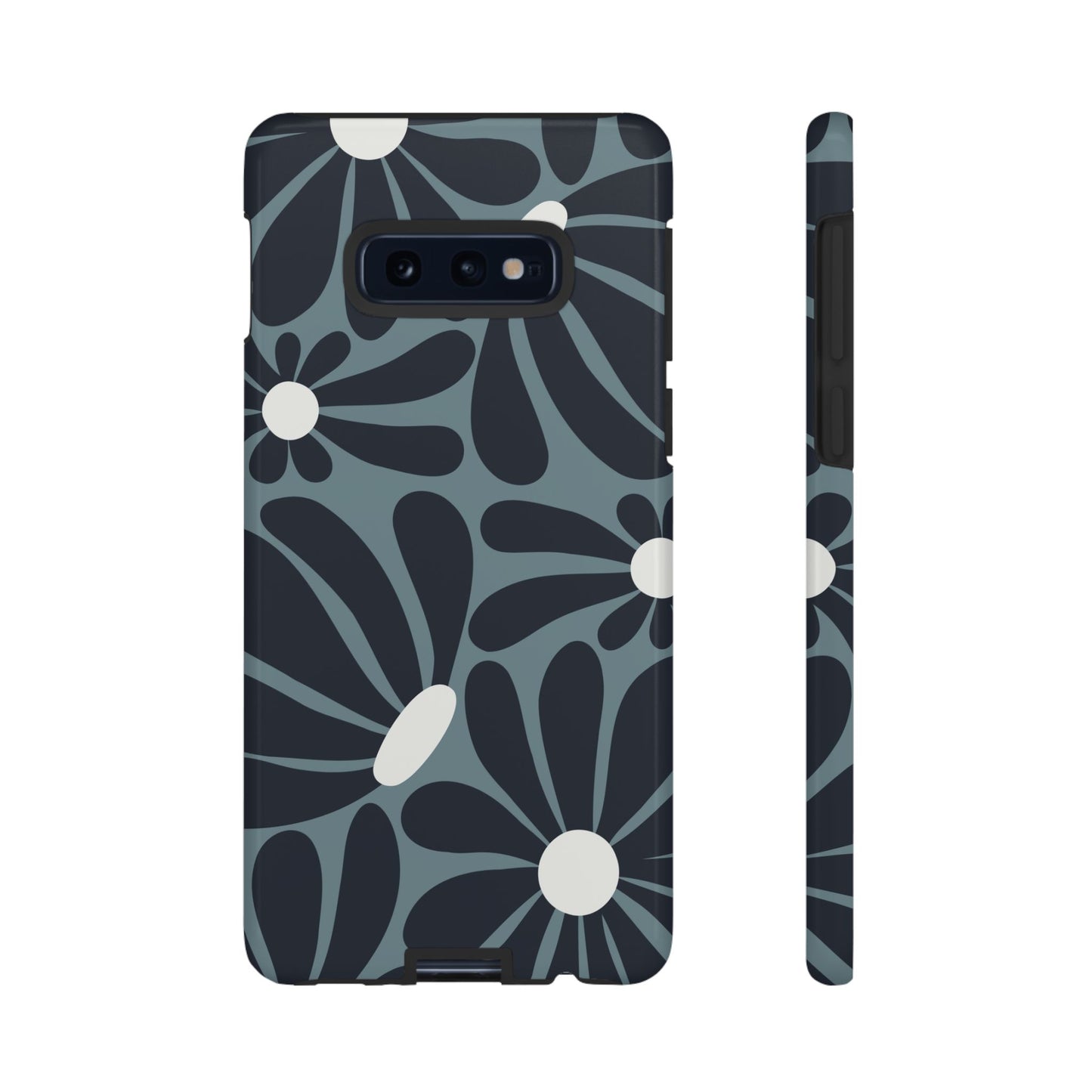 Samsung Galaxy S10E / Glossy Phone Case - ’Retro Navy Blue & White Daisy Pattern’ Phone Case