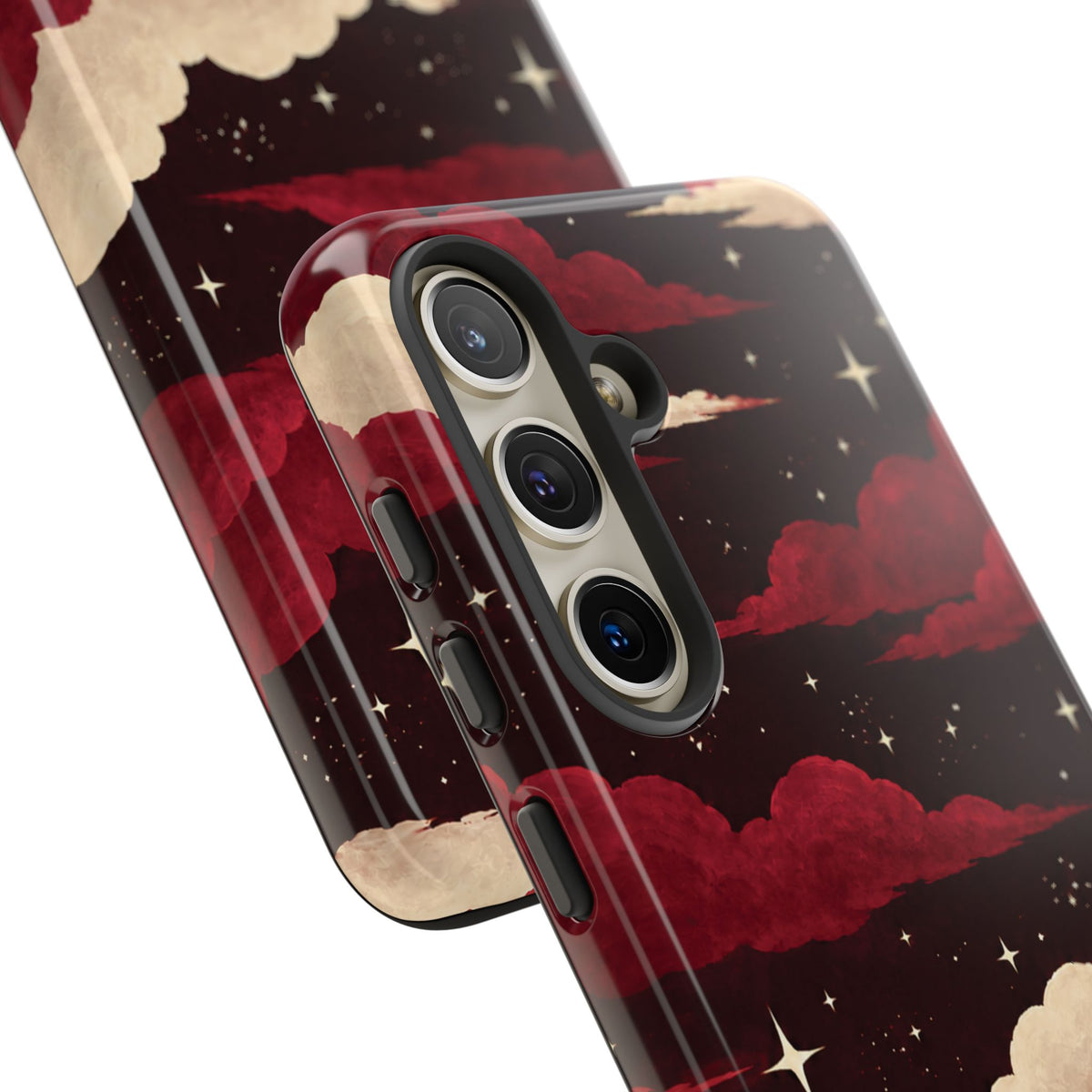 Illustrated Crimson Red Clouds & Stars Phone Case
