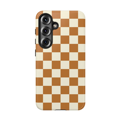 Samsung Galaxy S25 / Glossy Phone Case - ’Orange & White Checkered Pattern’ Phone Case
