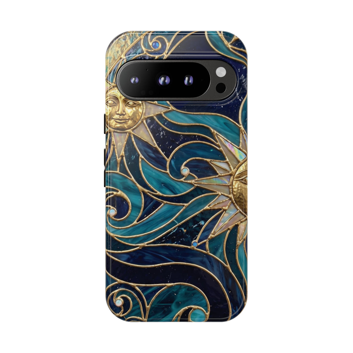 Elegant Teal & Gold Celestial Suns Phone Case