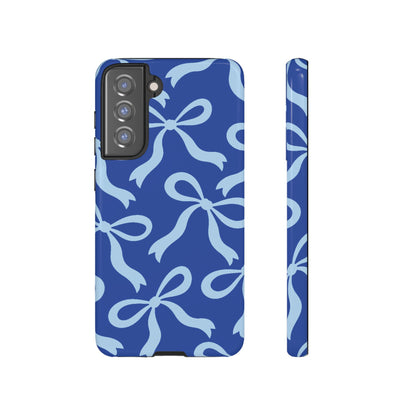 Bold Cobalt Blue and Powder Blue Bow Pattern Phone Case - Blue Phone Case - Samsung Galaxy S21 FE / Glossy